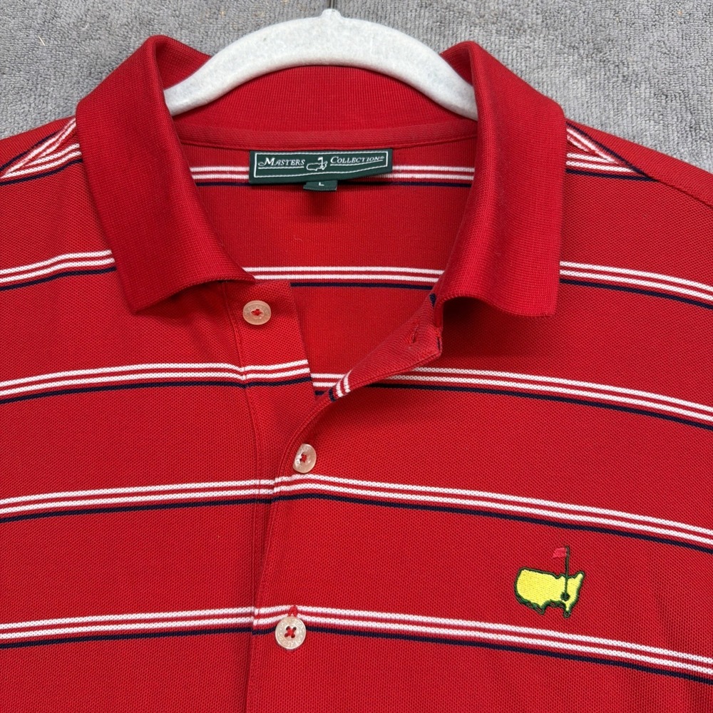 Masters Augusta Golf Polo Red Striped Cotton Shirt Mens Large